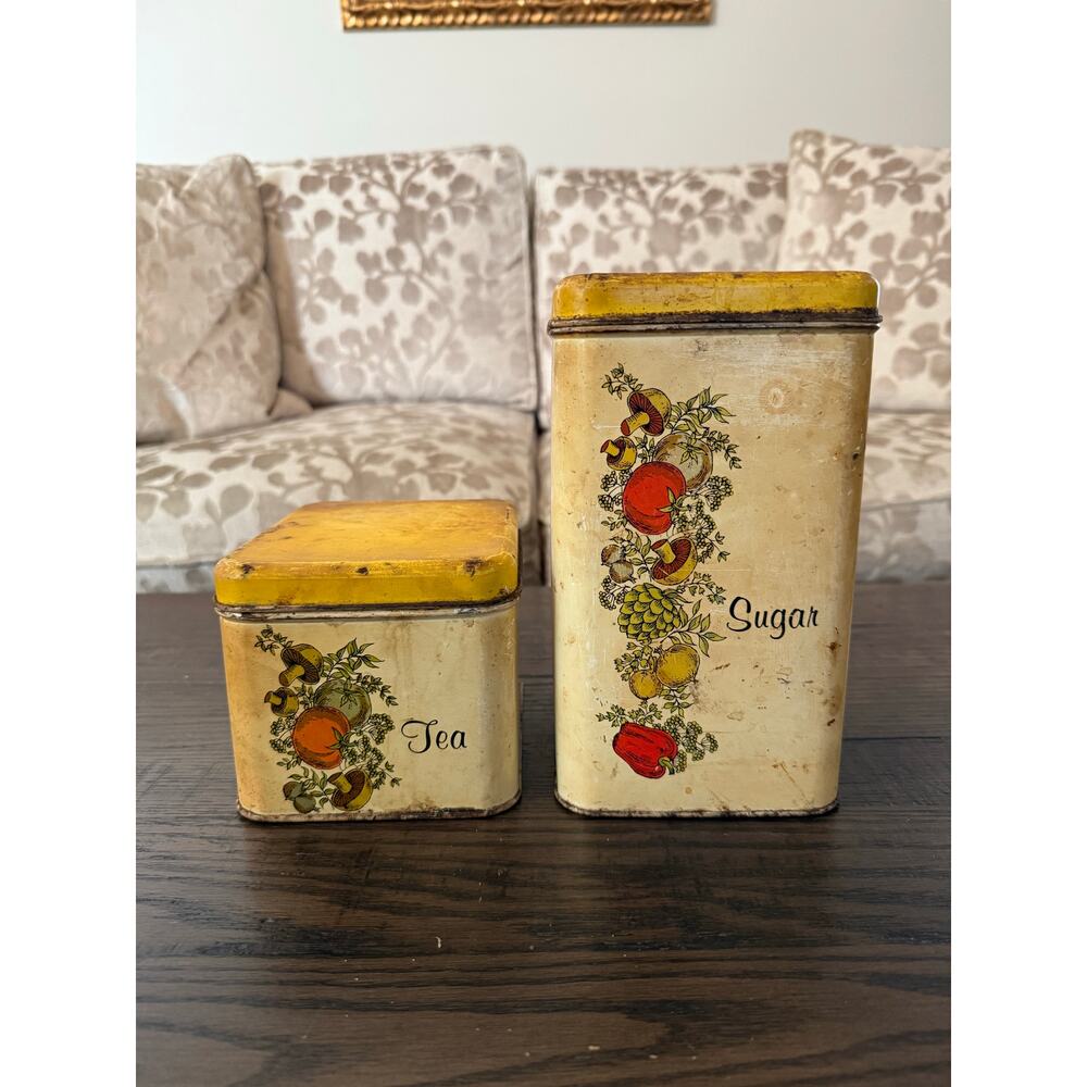 Vintage Cheinco Tin Sugar & Tea Canister Set